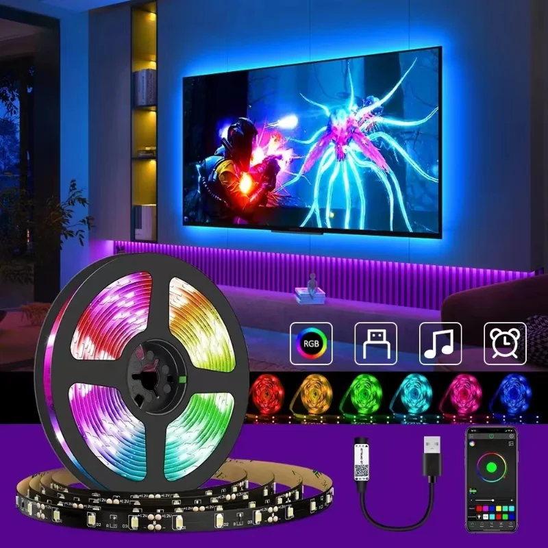 

LED Strip Lights 5M RGB 5050SMD Flexible Ribbon LED Light Tape Diode DC 5V Bluetooth Control TV Backlight Living Room Decoration