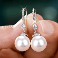elegant round imitation pearl dangle earrings shiny metal inlaid with white zircon wedding earrings 2021 trendy jewelry