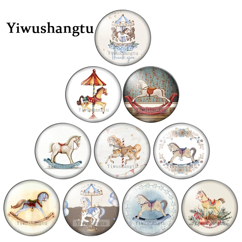 Очаровательный мультяшный карусель, узоры парка развлечений 12 мм/18 мм/20 мм/25 мм, круглая фото, стеклянный кабошон, демонстрационная фурнитура с плоским основанием