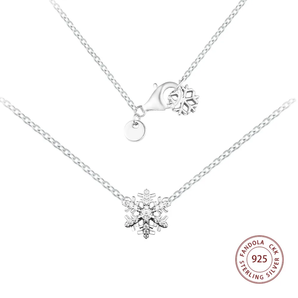 

CKK Sparkling Snowflake Pendant Necklace 925 Sterling Silver Jewelry for Women Collares Para Mujer Plata Envio Gratis