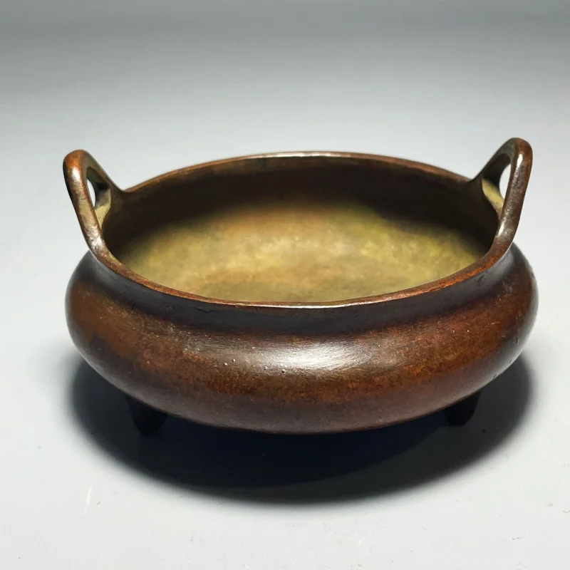 Antique Xuande Incense Burner Wholesale Classic Three-Legged Bridge Ear Non-Pure Copper Old Goods Imita