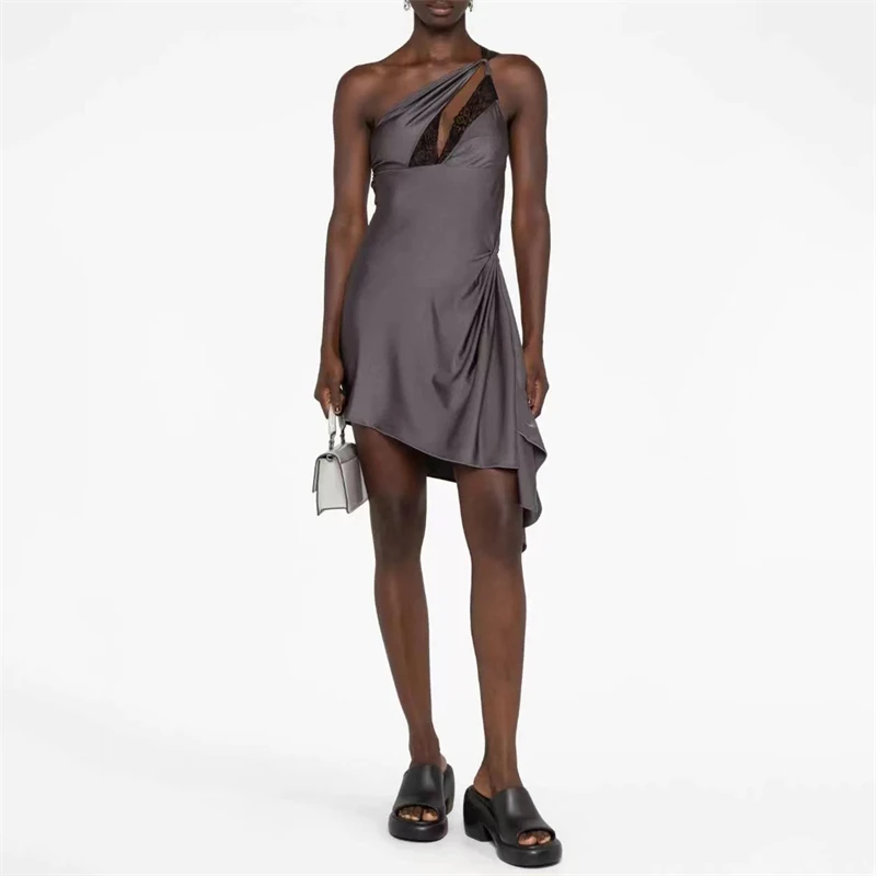 Женское кружевное платье с лямкой на шее Повседневная трапециевидная мини-юбка