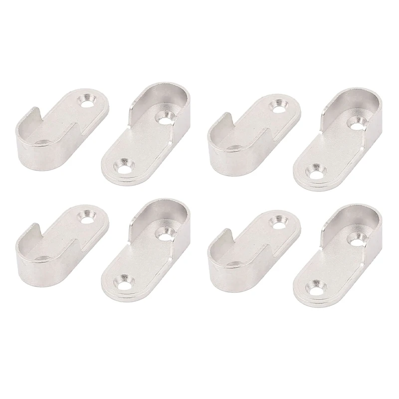 

8X Oval Wardrobe Hanging Rail Rod End Bracket Support Silver Tone