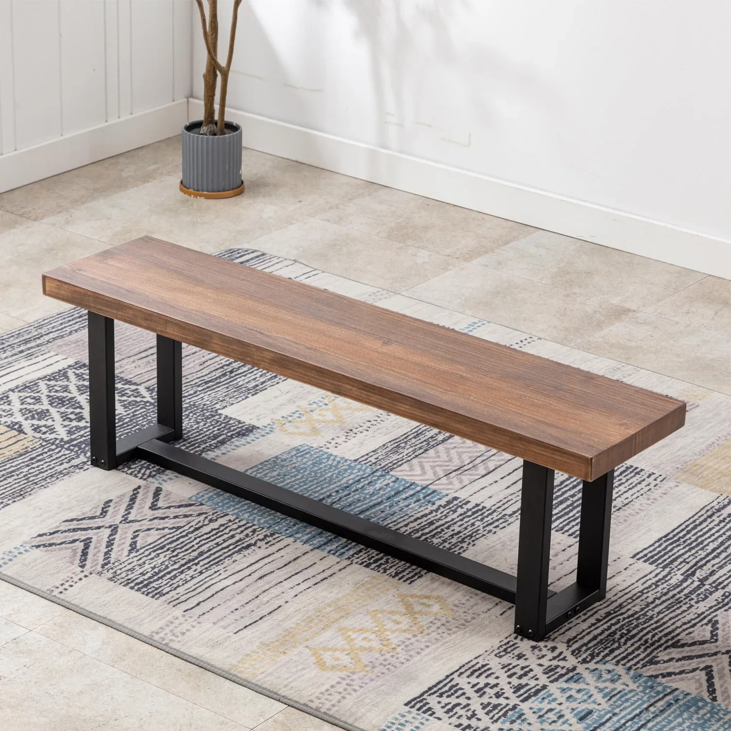 60 дюймовая твердая деревянная обеденная скамейка с металлической рамой кухонный