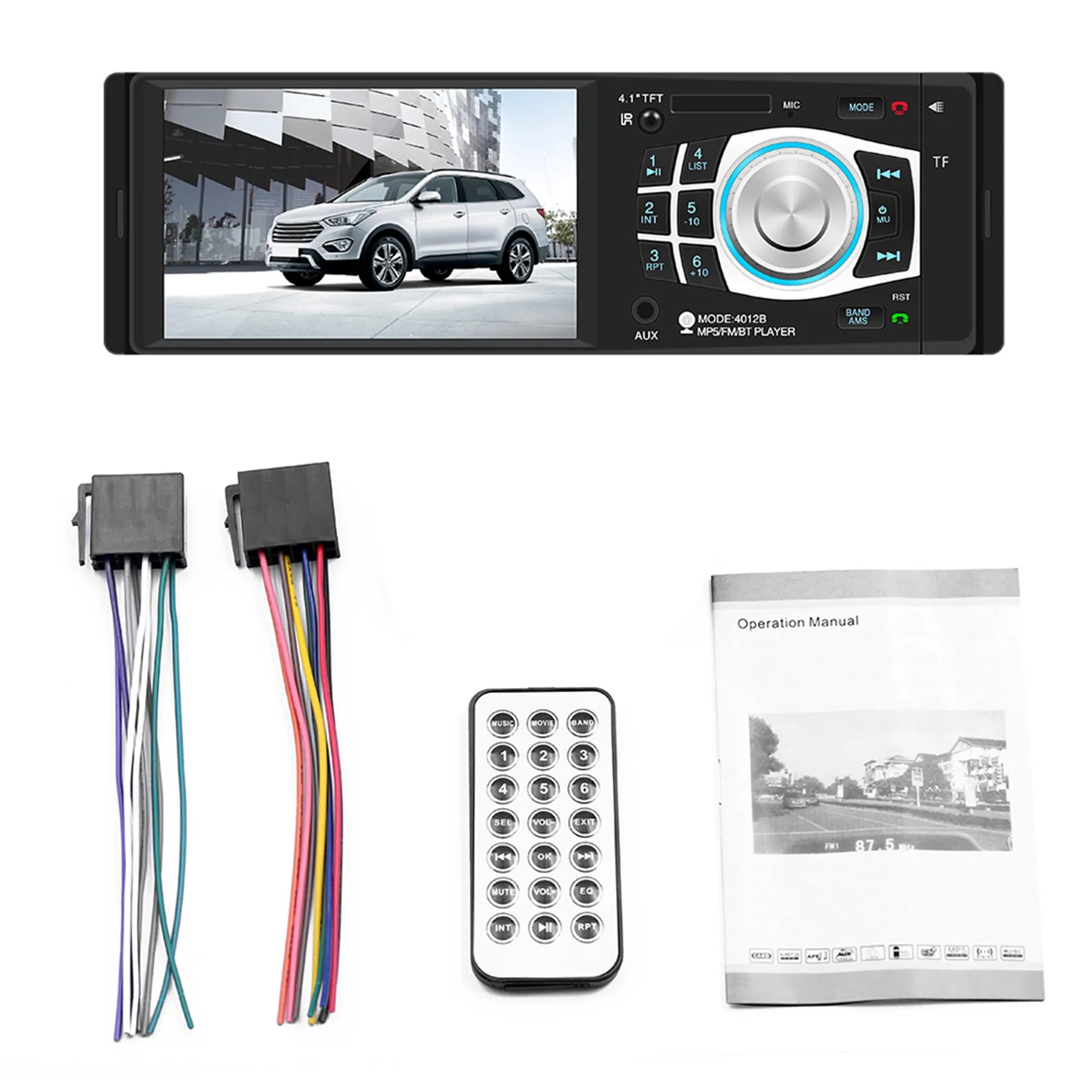 

Автомагнитола 1 DIN, экран 4,1 дюйма, Bluetooth, USB/SD/AUX