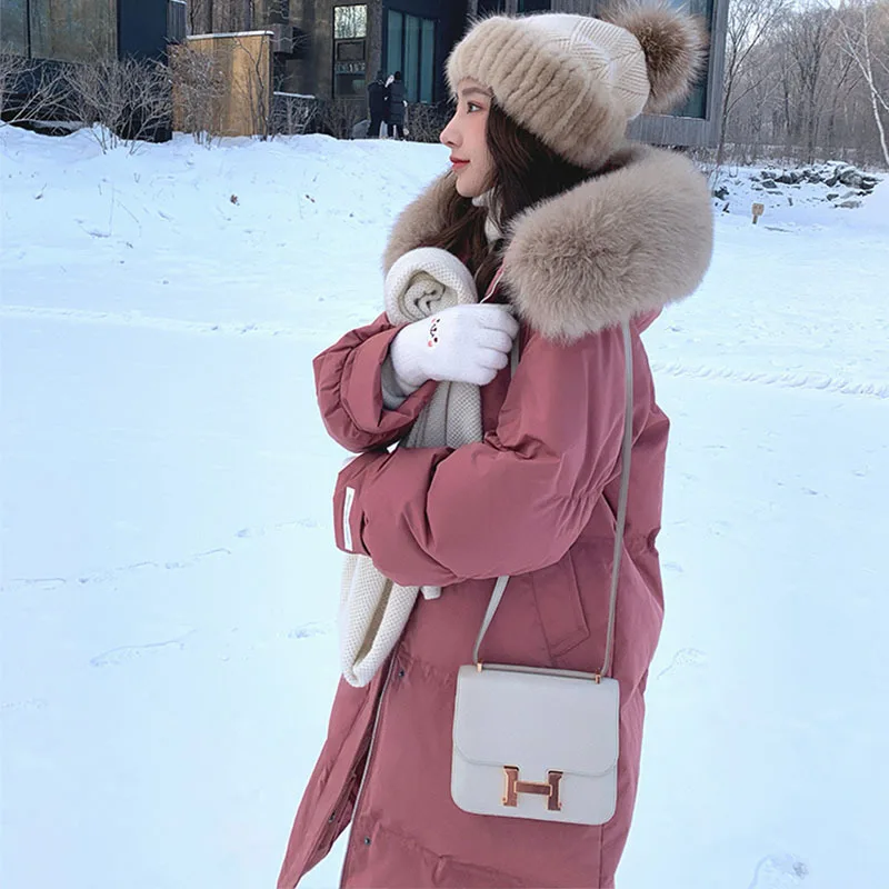 

2022 New Winter Large Real Fox Fur Hooded 90% White Duck Down Coat Women Glossy Parkas Female Thick Warm Jacket Snow Outwear
