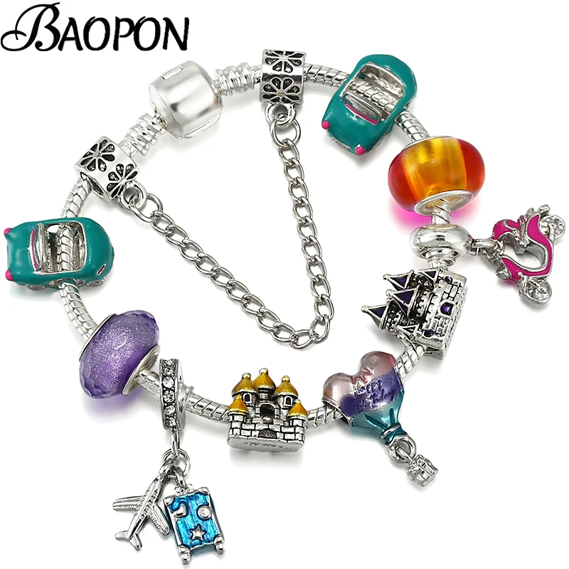 

Летняя коллекция для путешествий, браслеты с шармами, браслет с замком и самолетом, браслеты для женщин, девочек, мальчиков, Мужчин, Ювелирны...