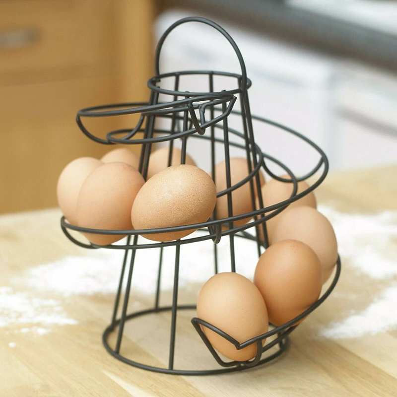 

Egg Holder Stand Kitchen Spiral Dispenser Basket Storage Egg Rack Space Up To 18 Large Egg Case Holder Capacity Box Container