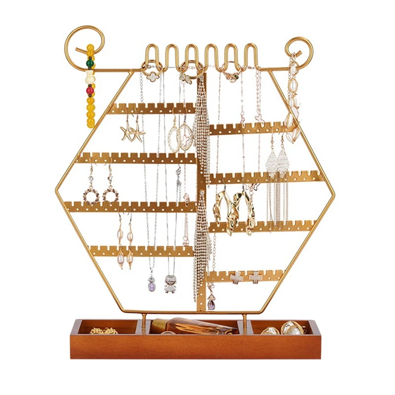 

Hexagonal Jewelry Stand Jewelry Holder Jewelry Organizer With Wooden Tray For Jewelry Storage And Showcase