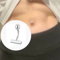 2022 trend new colors stainless steel t straight navel ring punk simple delicate navel nail button piercing jewelry for women