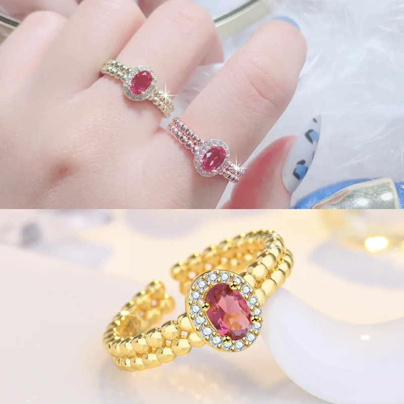 

New French Retro Popular Temperament Ladies Inlaid Pigeon Blood Red Stone Ring Handmade Wedding Rings for Women Luxury Jewelry