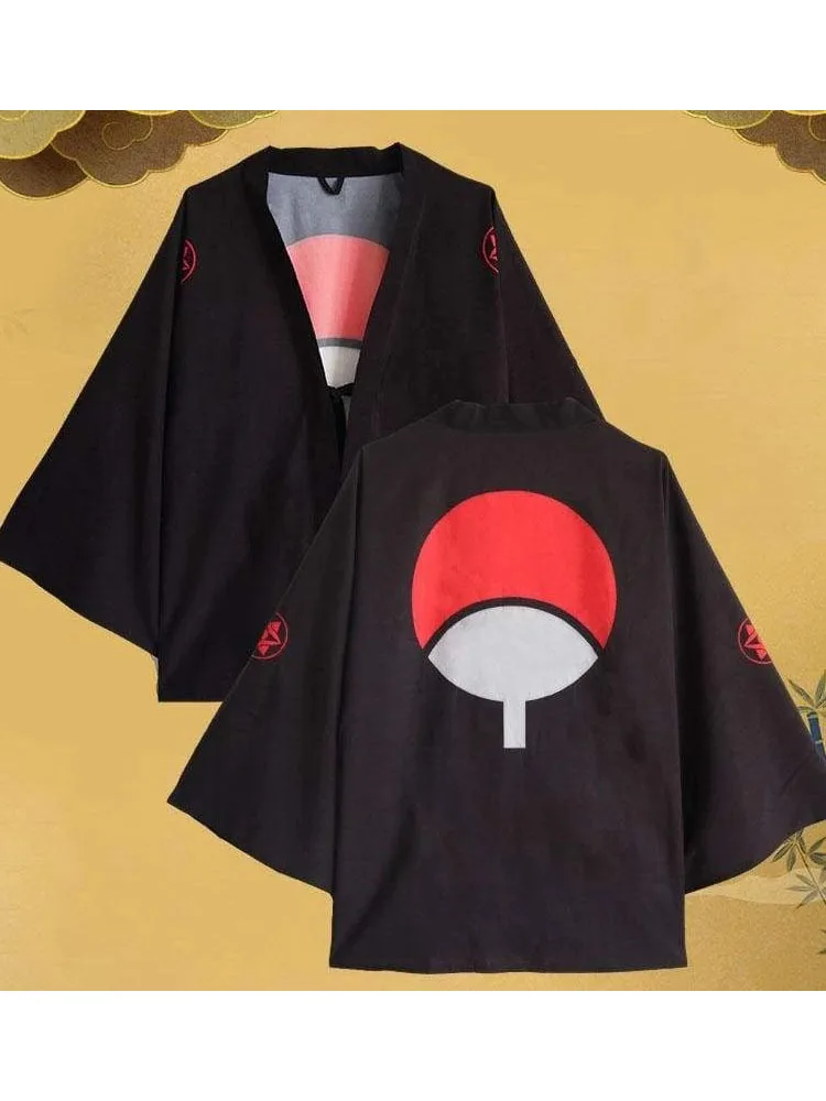 Аниме Наруто Коноха Учиха Символ Японский Кимоно Саске Шаринган Плащ Косплей Костюм Взрослый Мужская Куртка Кардиган Хаори Подарки.