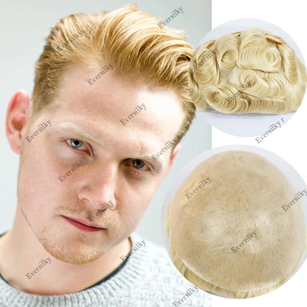 

Super Thin Skin Toupee Wig Natural Hailine For Men Transparent Pu Base 613 Platinum Blond 100% Human Hair Prosthesis Replacement