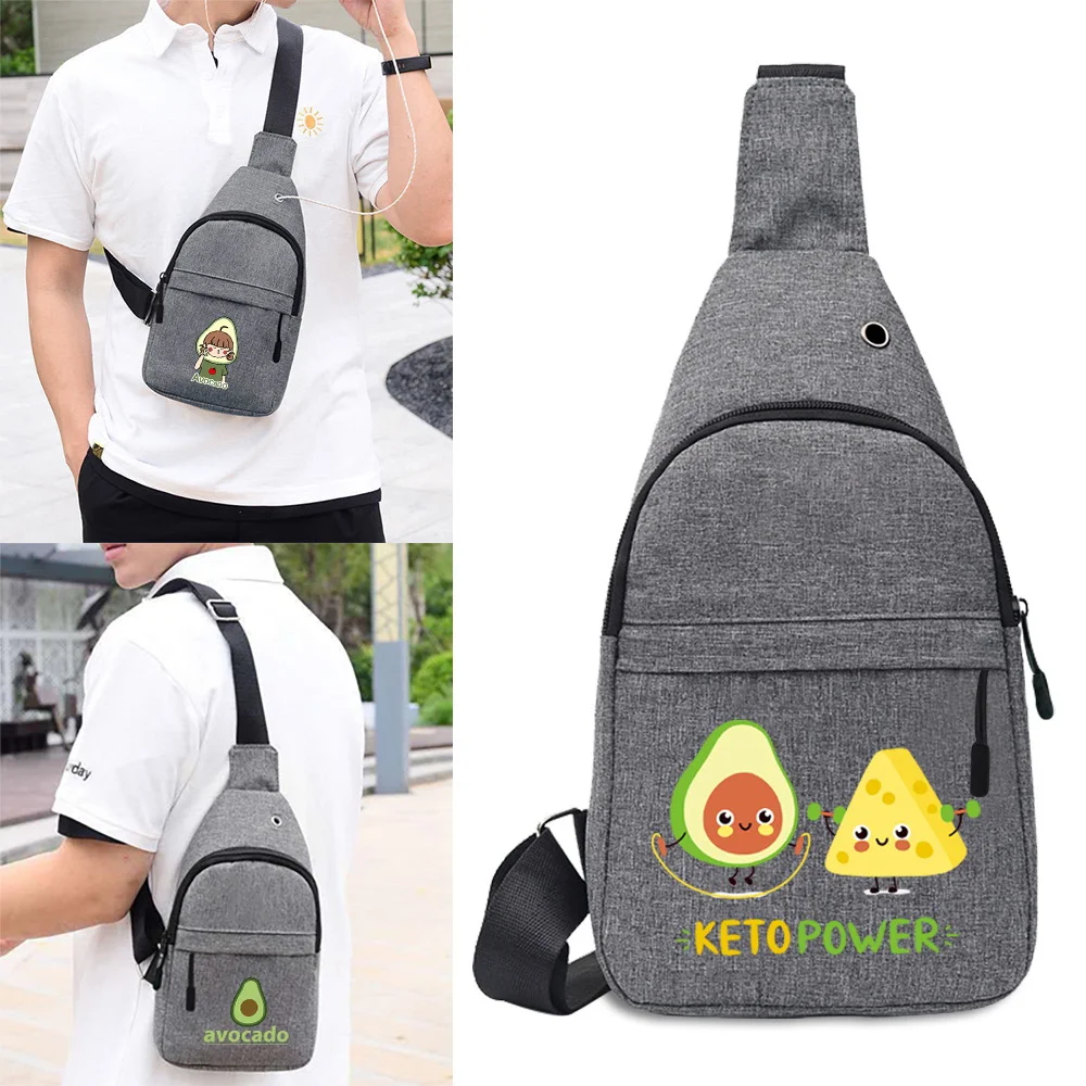 

Повседневный маленький рюкзак унисекс, нагрудная сумка с вырезами для наушников, сумки через плечо для девушек, женская спортивная сумка на ремне с принтом авокадо