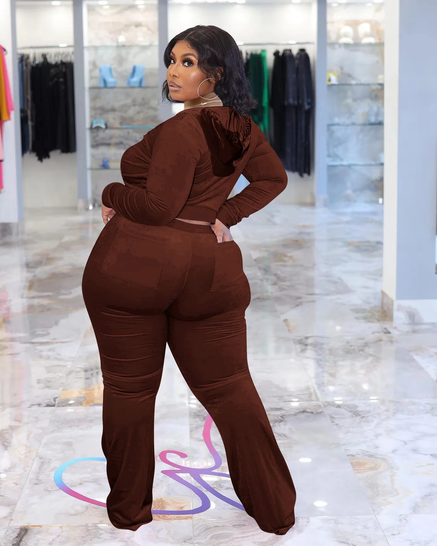 Plus Size Women Clothing Two Piece Set Long SleeveZipper Hooded Solid 5xl Plus Size for Women Two Piece Sets Womens Outifits