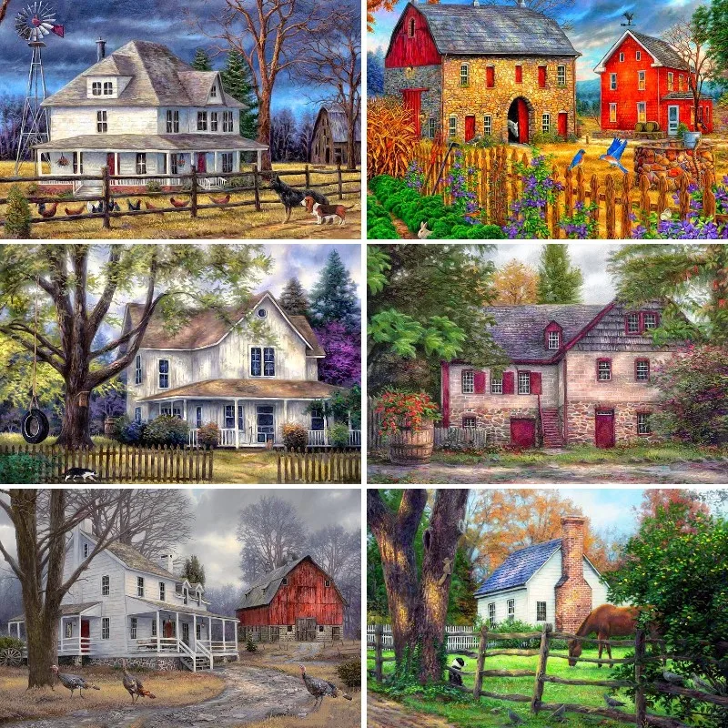 

2020 Scenery 5D Diamond Painting DIY Countryside House and Farm Barn Round Diamond Embroidery Home Decoration Gift
