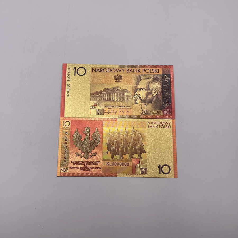 Новинка, Набор цветных банкнот из полированной золотой фольги, 10 золотых банкнот для партриотизма, коллекция поделок Польши