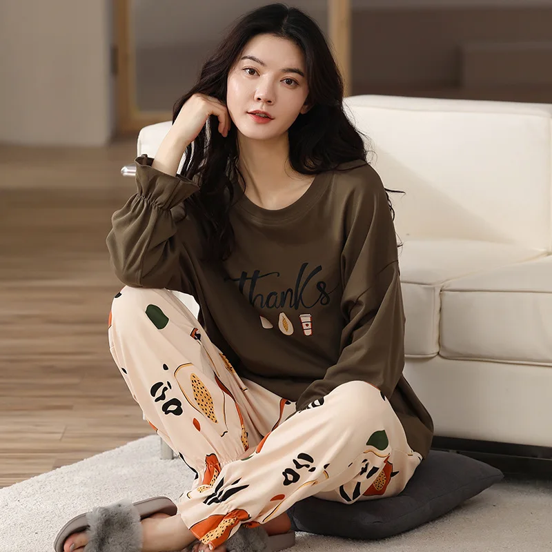 2023 Cotton Simple Women's Pajamas Spring And Autumn Models Casual Cute Loungewear Can Wear Outside The Home Clothing