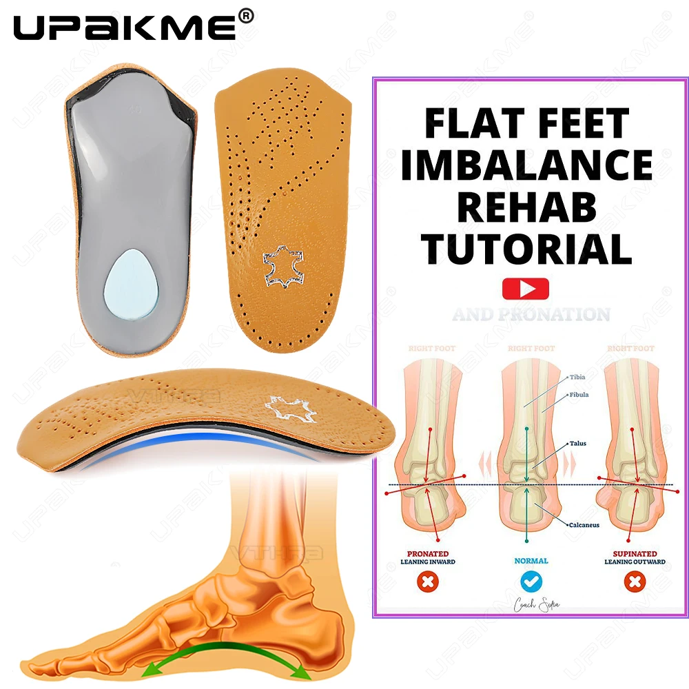

UPAKME Leather Casual Shoe Insoles For Breathable Arch Support Half Pad Feet Orthopedic Shoe Soles Flat Foot Heel Damping Insert