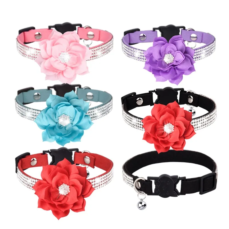 

Cat Collar Glitter Rhinestone Pet Puppy Cat Collars Adjustable Dog Collars for Small Dogs Cats Suede Pet Necklace with Bell