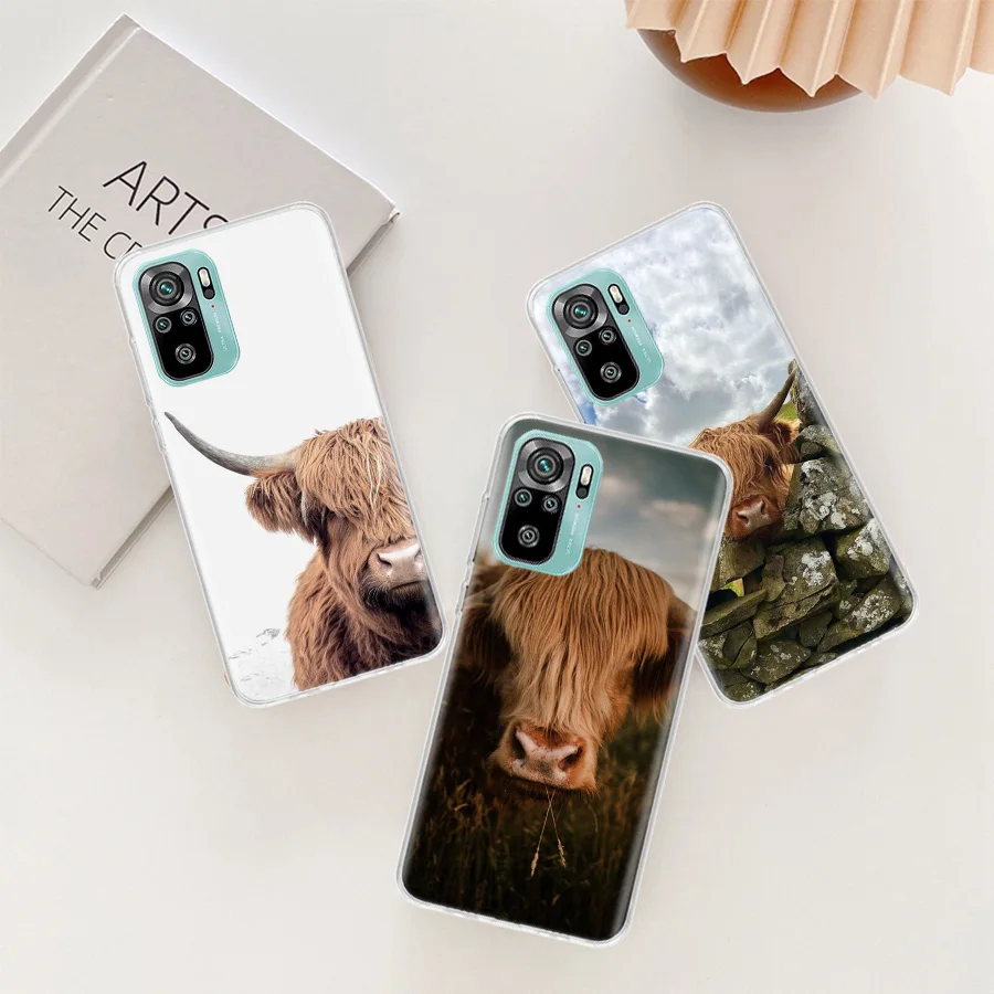 Cute Highland Cow Phone Case For Xiaomi Poco X6 X5 X4 F4 GT X3 NFC F6 Pro 5G M5 M5S M4 M3 Mi F5 F3 F2 F1 Clear Cover Coque TPU C