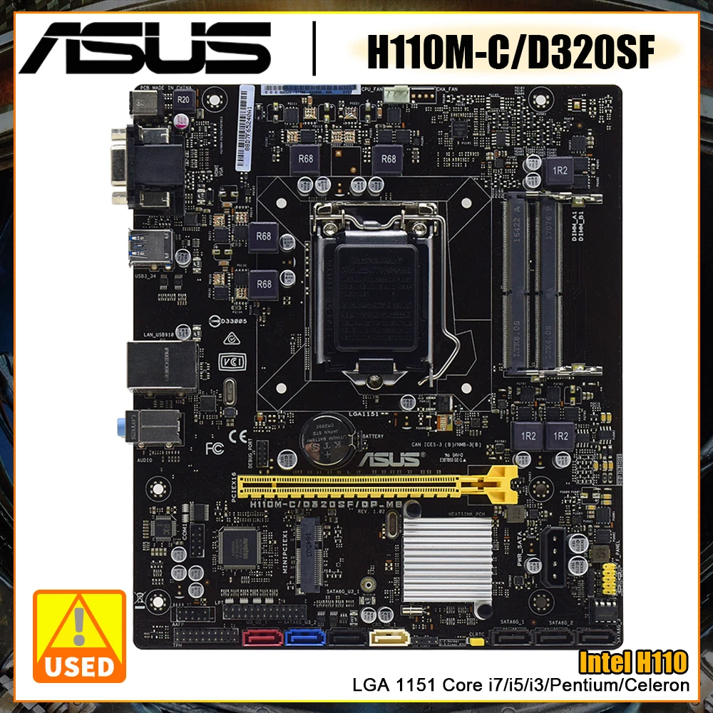 

LGA 1151 Motherboard DDR4 16G ASUS H110M-C/D320SF Intel H110 DVI SATA3 PCI-E 3.0 x16 Support Core i3 i5 i7 Processor