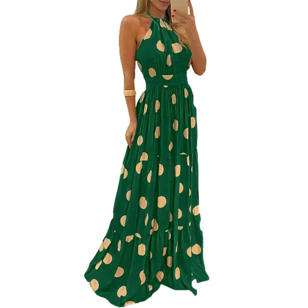

Printed Beach Long Dress Women Sleeveless One Shoulder Loose Summer Vacation Female Dresses 2023 INS Fashion Casual Lady Robe