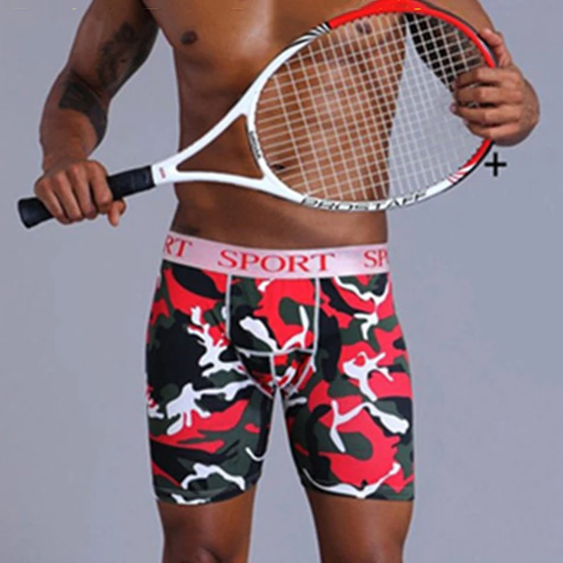 Men's Plus Size Long Boxer Briefs Camo Running Fitness Sports Cotton Underwear Breathable Long Plus Size Boxer Shorts Underpants