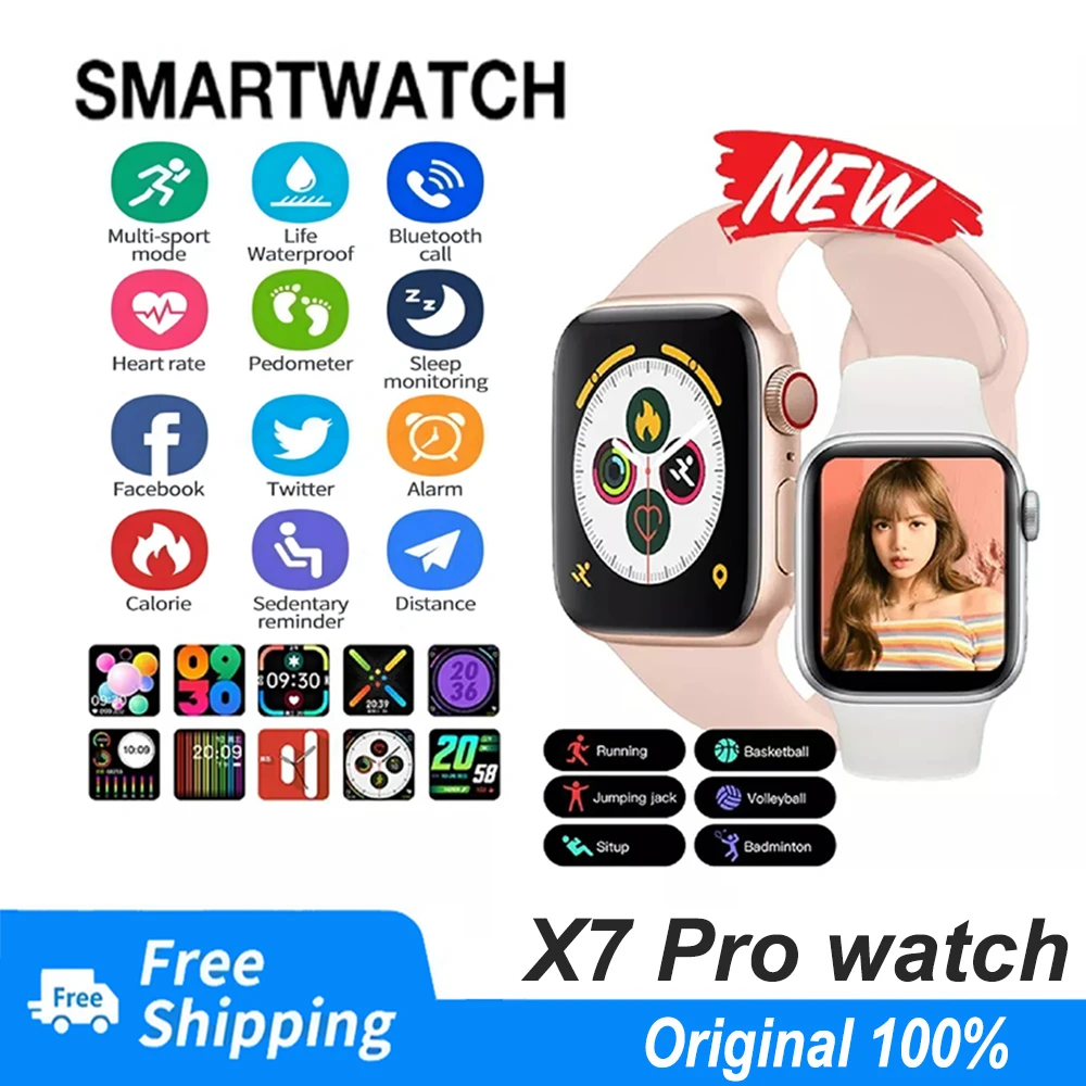 

Новинка 2022, серия 7, умные часы для женщин, Bluetooth, звонки, мониторинг здоровья, Беспроводная зарядка, фитнес-браслет для лица, умные часы для му...