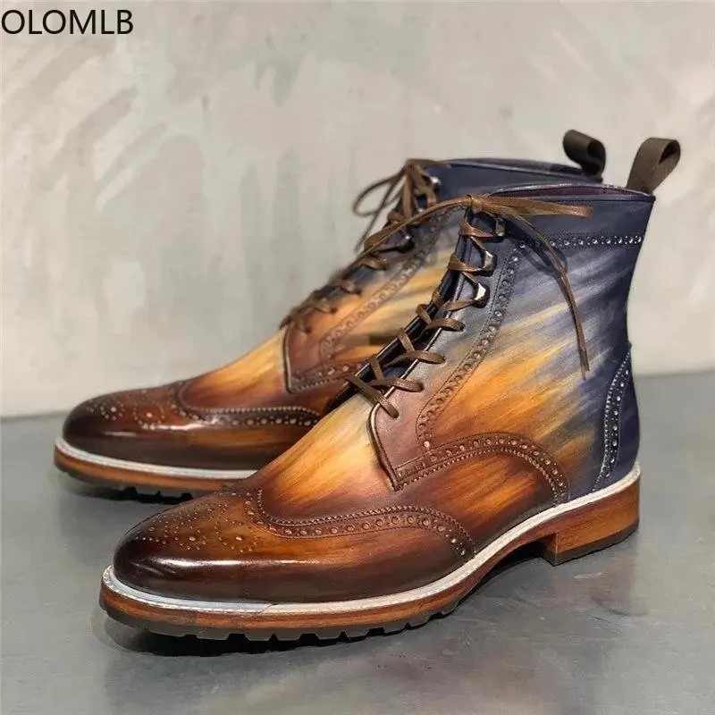 

Retro Mens Faux Leather Brogue Ankle Boots Lace Up Formal Business Oxford Jin20
