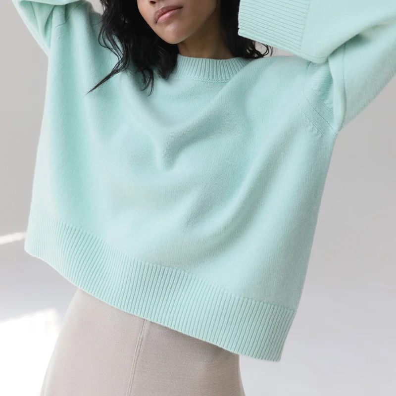 2025 женские осенние пуловеры с круглым вырезом и длинными рукавами свободный
