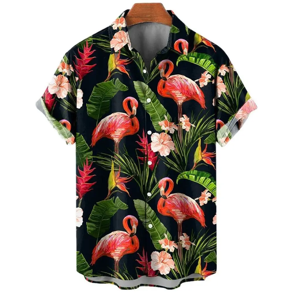 

2023 Summer New Shirts For Men 3d Cartoon Flamingo Button Down Beach Aloha Shirt Male Clothes Camisa Hawaiana Hombre Unisex Tops