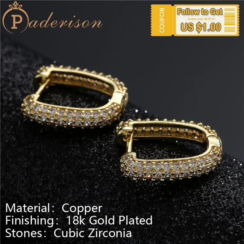 

Fashion Simple Creative U Shape Zircon Stud Earring for Women Geometric Circle Ear Buckle Studs Copper 18k Gold-plated Earrings