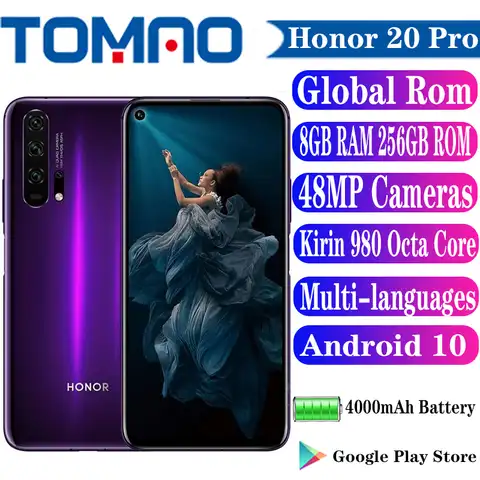 Оригинальный официальный новый смартфон Honor 20 20 Pro Octa Core Kirin 980 8 ГБ RAM 128 ГБ 256 ГБ ROM 6,26 "48MP основная камера Google Play