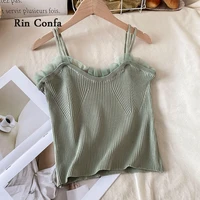 rin confa chiffon neck shoulder strap sexy top women summer chic pure colour y2k clothes lace join together knitting vest top