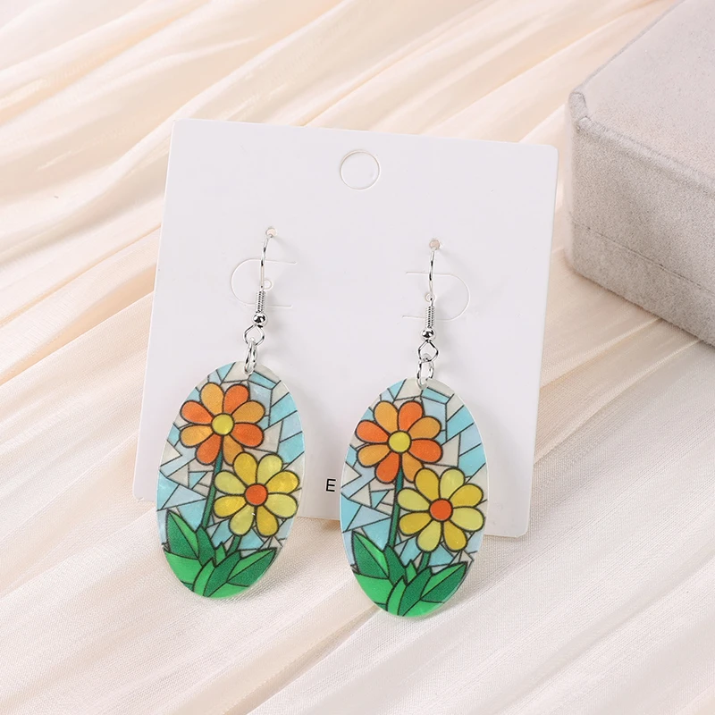 

1Pair Fashion Painting Woman Drop Earrings Acrylic Flower Rose Daisy Cloud For Girl Birthday Gift
