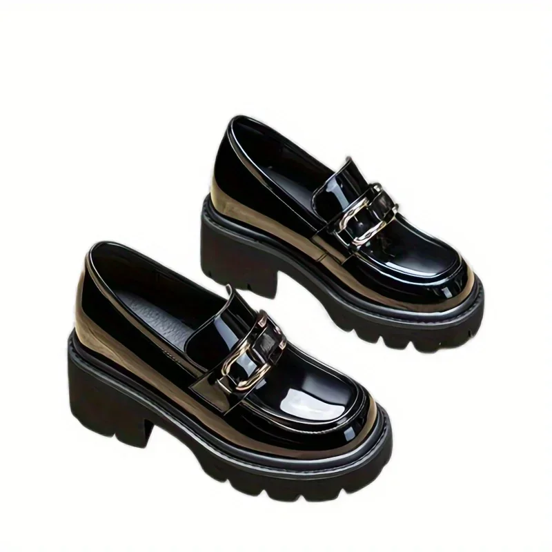 New Spring Autumn Fashionable Elegant Sexy Height Increasing Women's Shoes Thick-soled Metal Decorative Round-toe High Heels