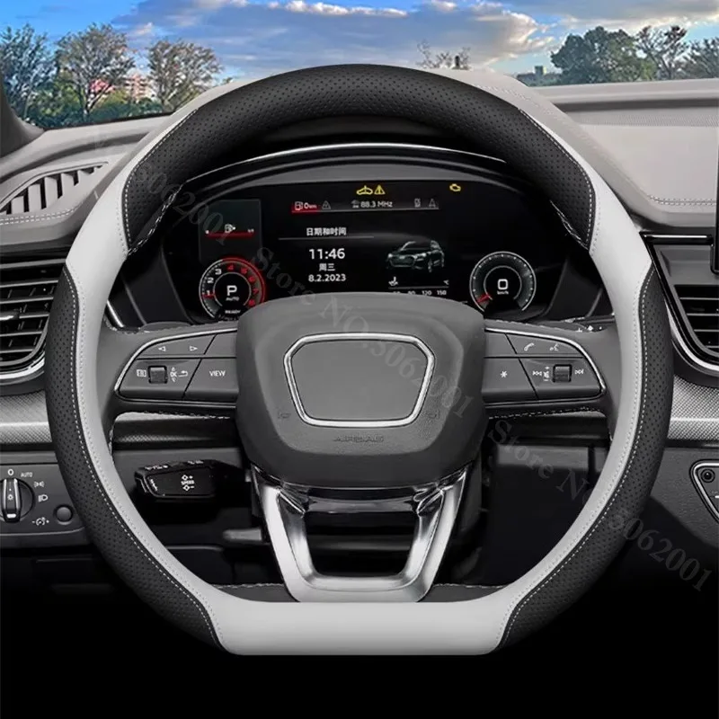 Фото Для Audi A5 A5L B10 Q5 Q5L 2024 2025 2026: Ультратонкий кожаный чехол на руль, нескользящие аксессуары для защиты руля №4