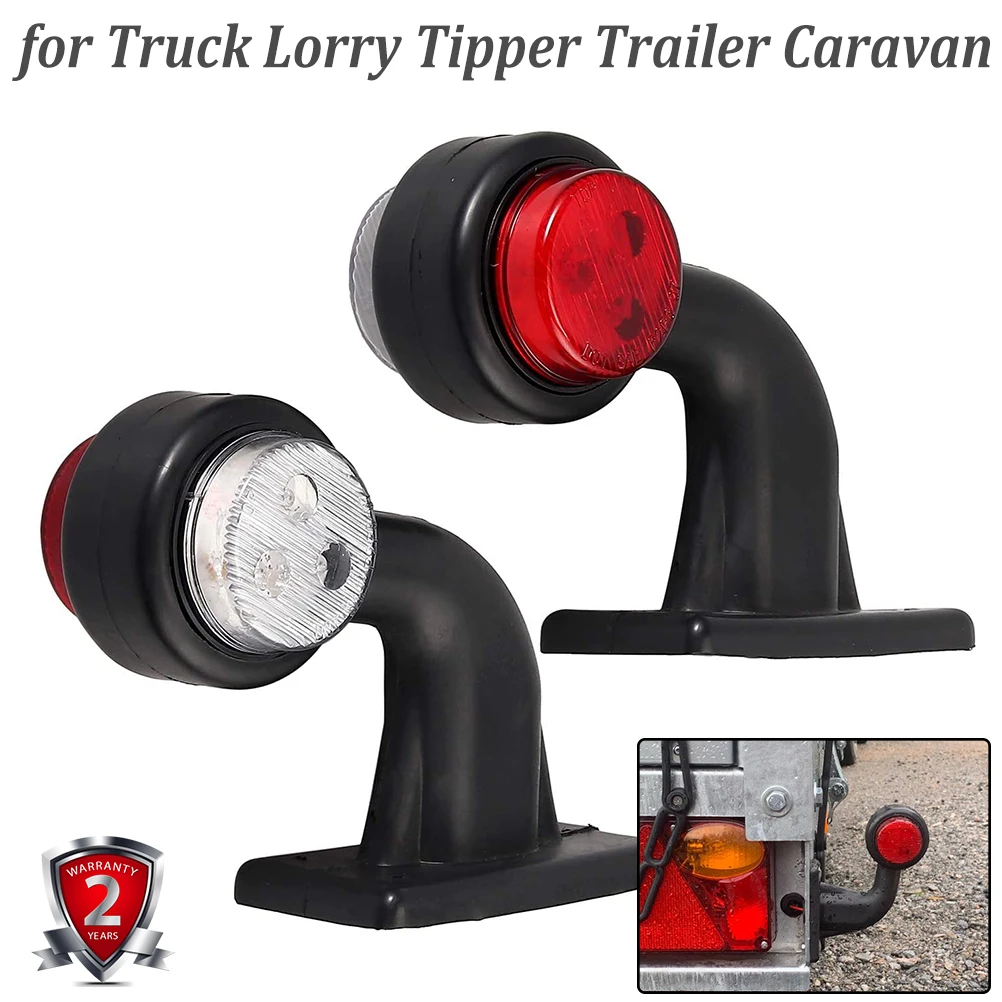 

2PC Trailer Elbow Rubber LED Side Marker Lamp Outline Lighting Truck Indicator Van Lorry 6LED Clearance Lights Red White 10-30V