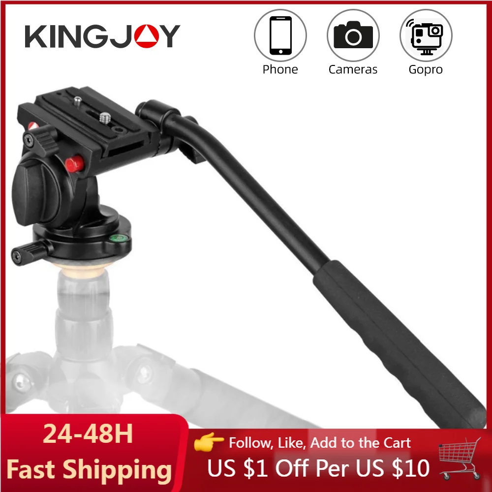 

KINGJOY Fluid Damping Video Head Alloy DSLR Camera Tripod Pan&Tilt with Handle Bar for Camcorder, Digital Camera, Phone Tripod