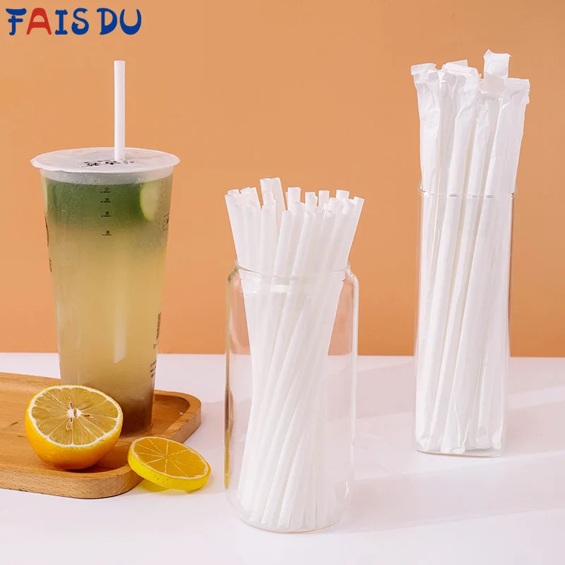 

FAIS DU 100pcs Disposable Straws Individually Packed for Smoothies BPA FREE Eco-Friendly Material Degradable Straw Set Kitchen