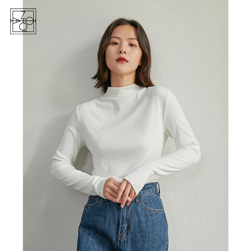 ZIQIAO Japanese Women's Sweater Turtleneck Pullovers Women Shirt Knitted  White Tops Bottoming SweatersSlim Black Pullover