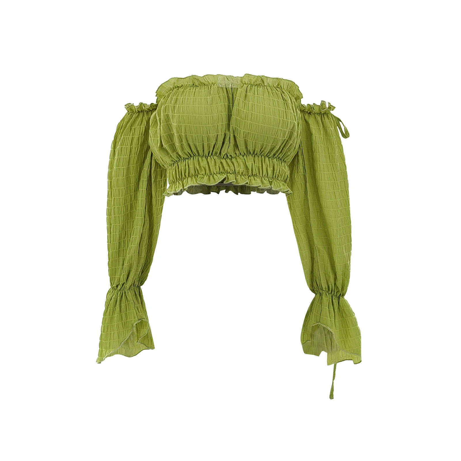 Кроп-топ женский однотонный с рюшами открытыми плечами и открытой спиной - купить