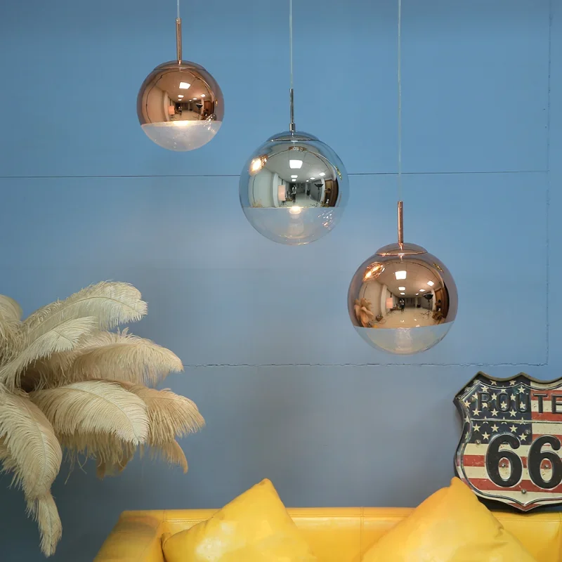 Современные подвесные светильники серебряный зеркальный шар подвесной