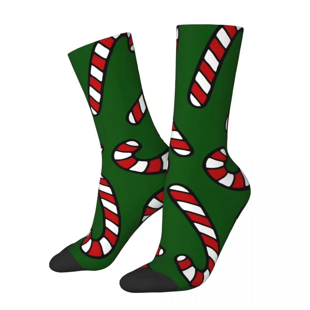 

Funny Crazy Sock for Men Candy Cane Pattern Dark Green Hip Hop Harajuku Christmas Happy Seamless Printed Boys Crew Sock Gift
