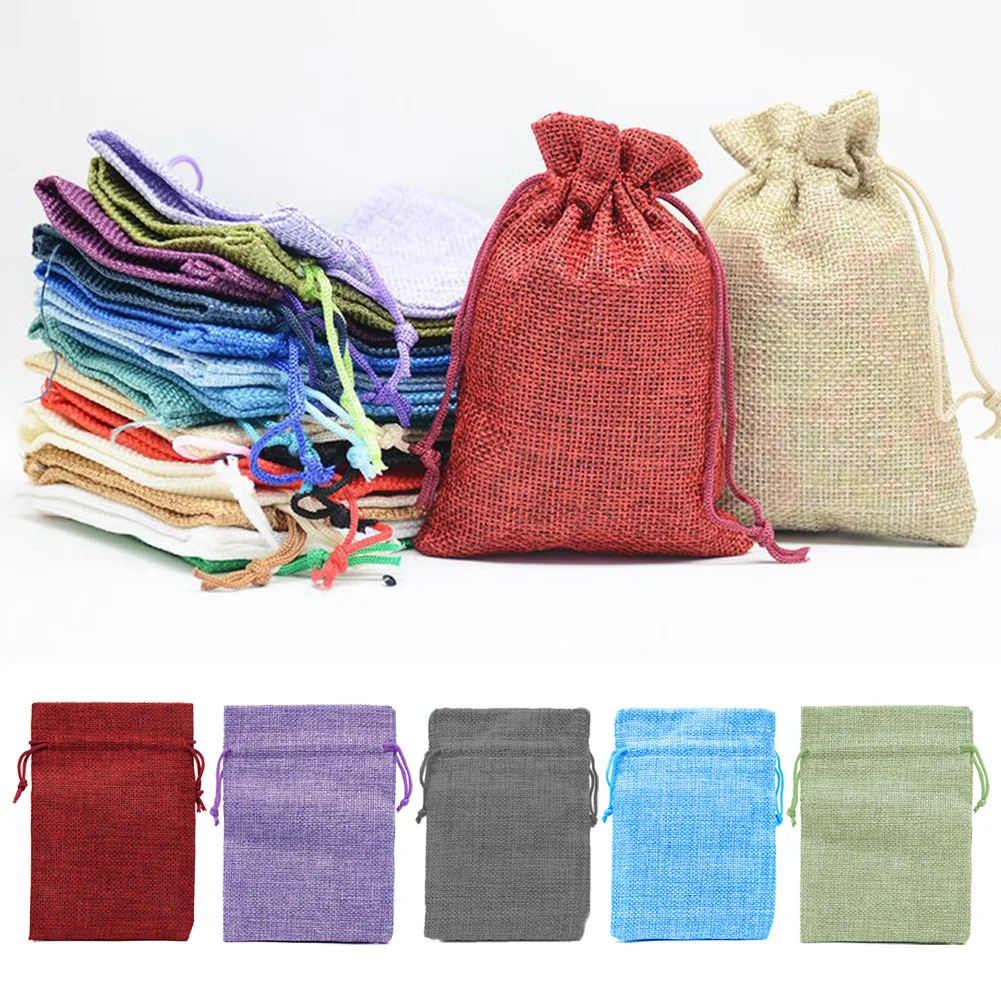 

1pcs Vintage Style Handmade Color Natural Burlap Linen Jewelry Travel Storage Pouch Mini Candy Jute Packing Bags for Gift Bag