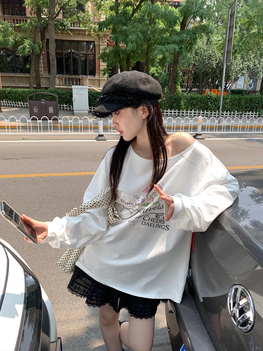 Xinhelp Домашняя футболка Pure Desire Idle Sle с открытыми плечами и длинными рукавами