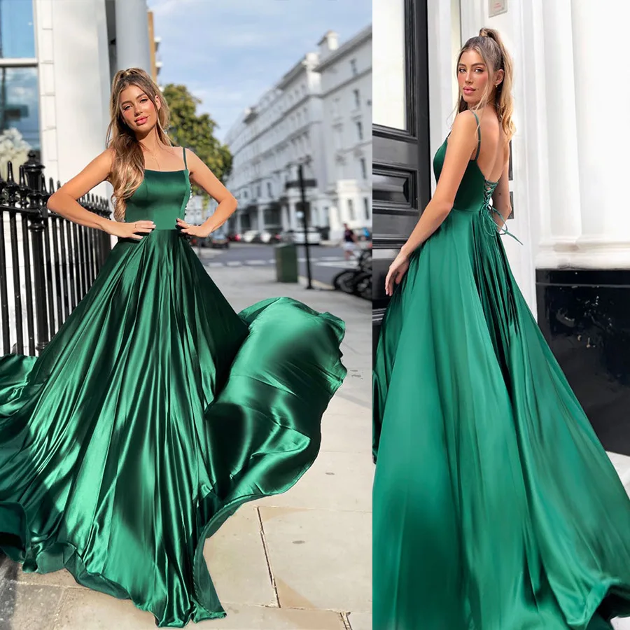 2023 new in Women long Evening Dress Off-Shoulder Spaghetti Sleeveless Backless Green Elegant Prom quinceanera Dresses