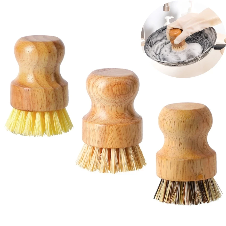 

Bamboo Dish Scrub Brushes Kitchen Wooden Cleaning Scrubbers For Washing Cast Iron Pan/Pot Cleaning Brush Natural Sisal Bristles