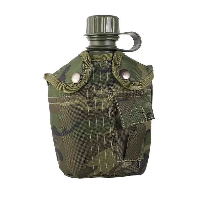 

1000ML Camouflage Tactical Outdoor Water Bottle Picnic Kettle Portable Canteen with Shoulder Strap Aluminum Camping Pot Flask